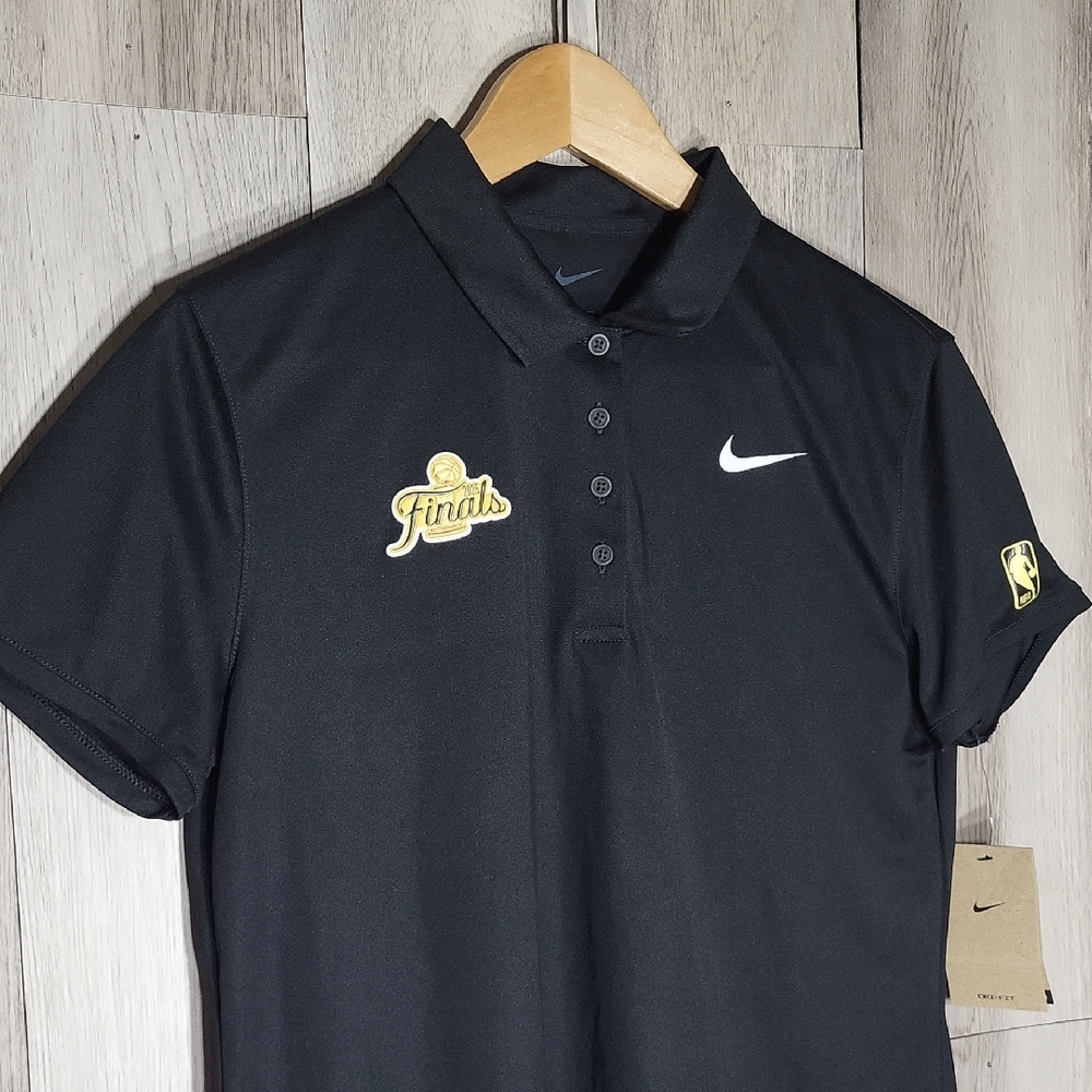 Nike Dri Fit NBA Finals Polo Shirt NWT Black Gold Logo Womens Large